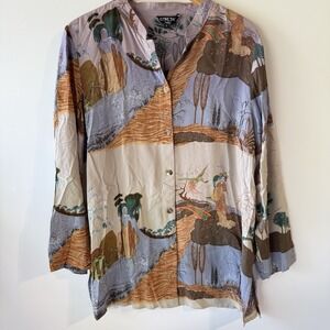 Citron Santa Monica Top Womens Large Tunic Shirt Asian Flowy Blouse Rayon